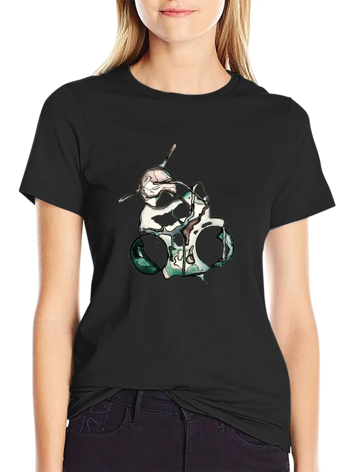 Abstract Skull Graphic Print Black T-Shirt product image 2