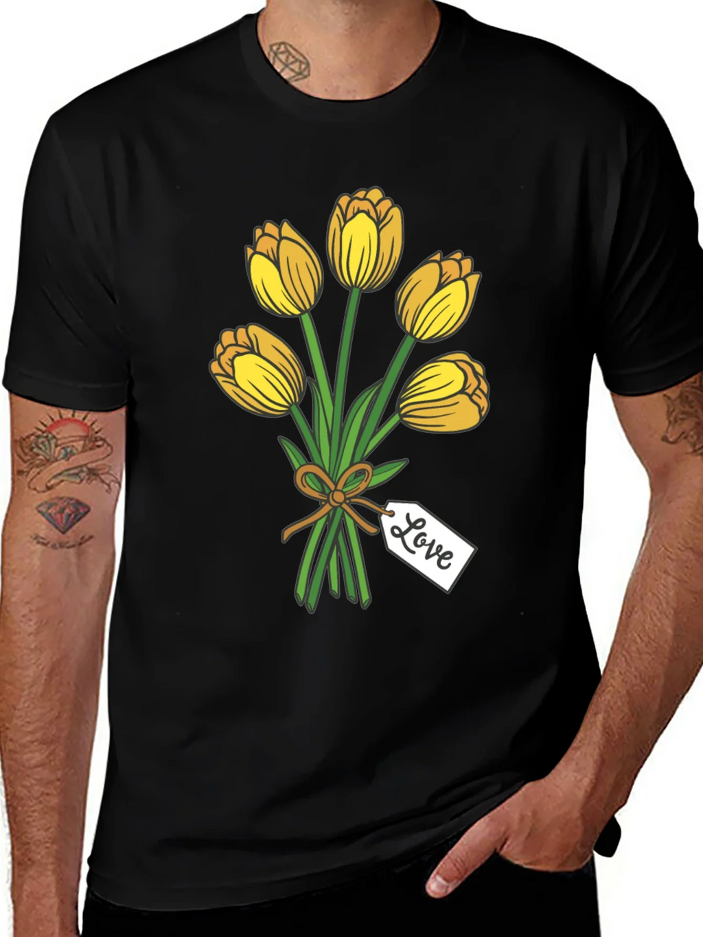 Tulip Bouquet Graphic Tee - Stylish Black T-Shirt product image 1