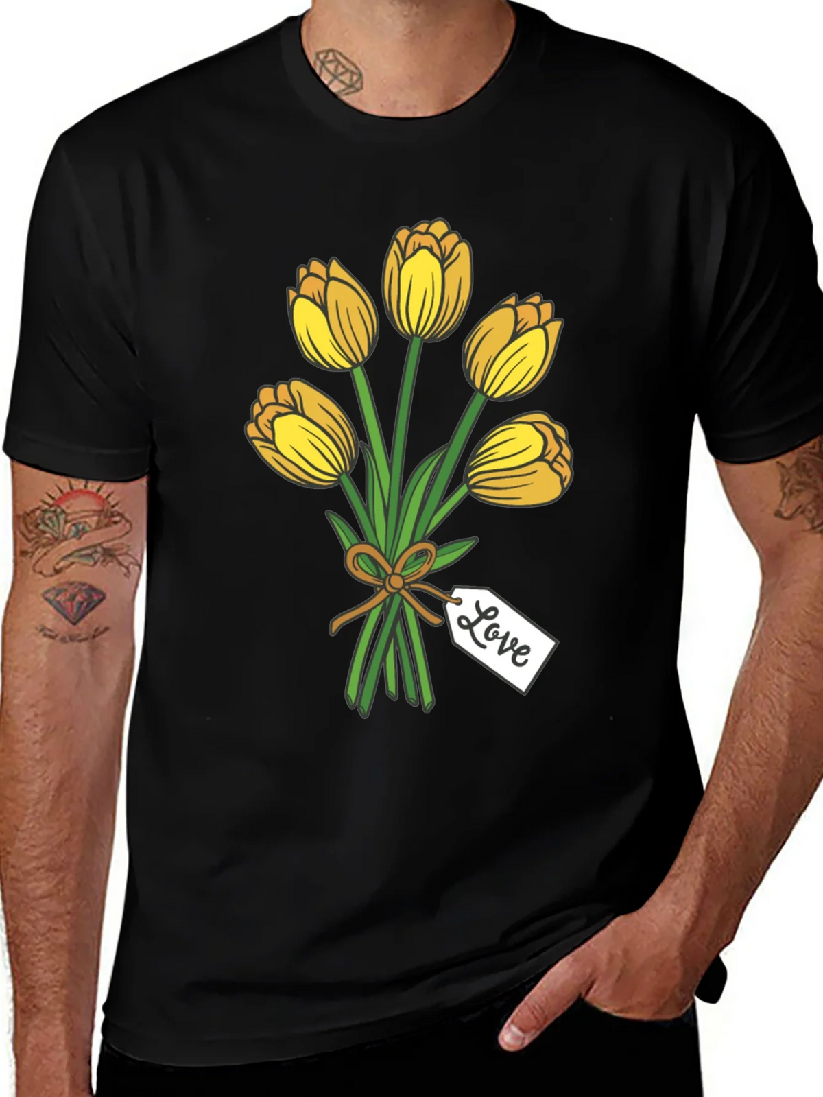 Tulip Bouquet Graphic Tee - Stylish Black T-Shirt product image 1