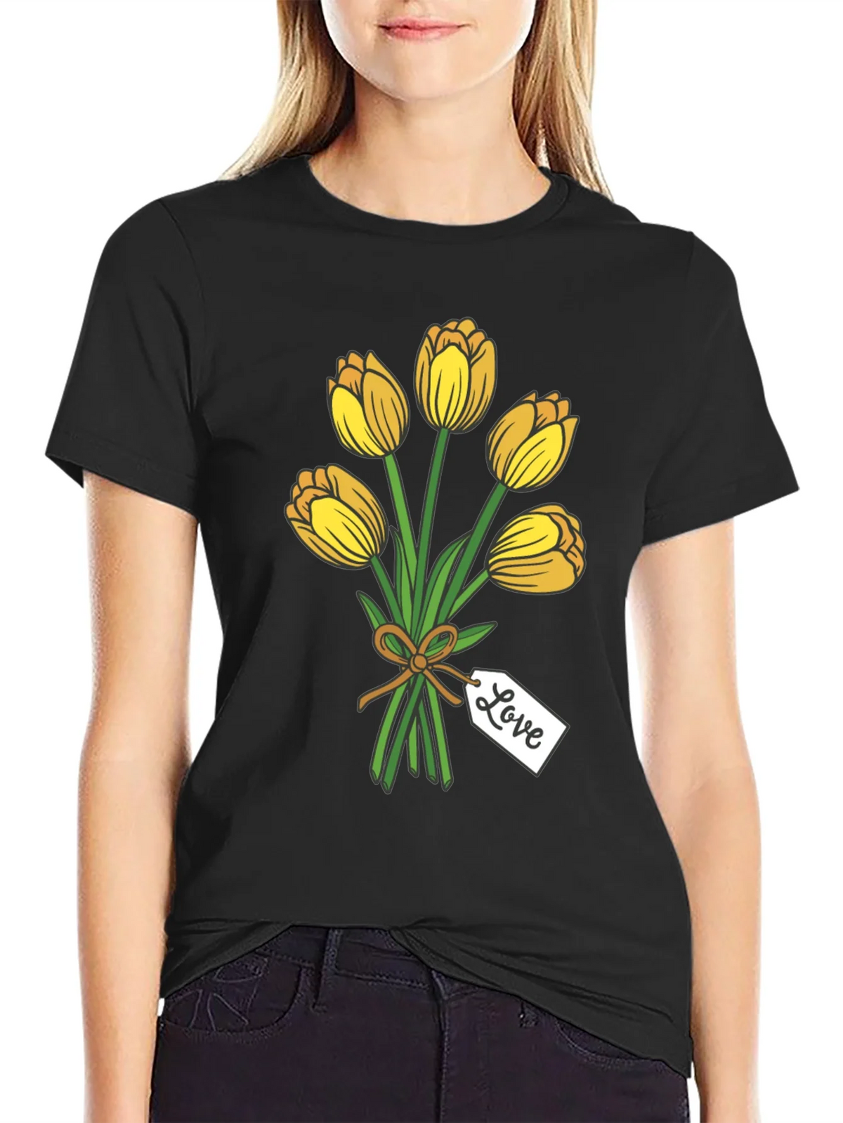 Tulip Bouquet Graphic Tee - Stylish Black T-Shirt product image 2