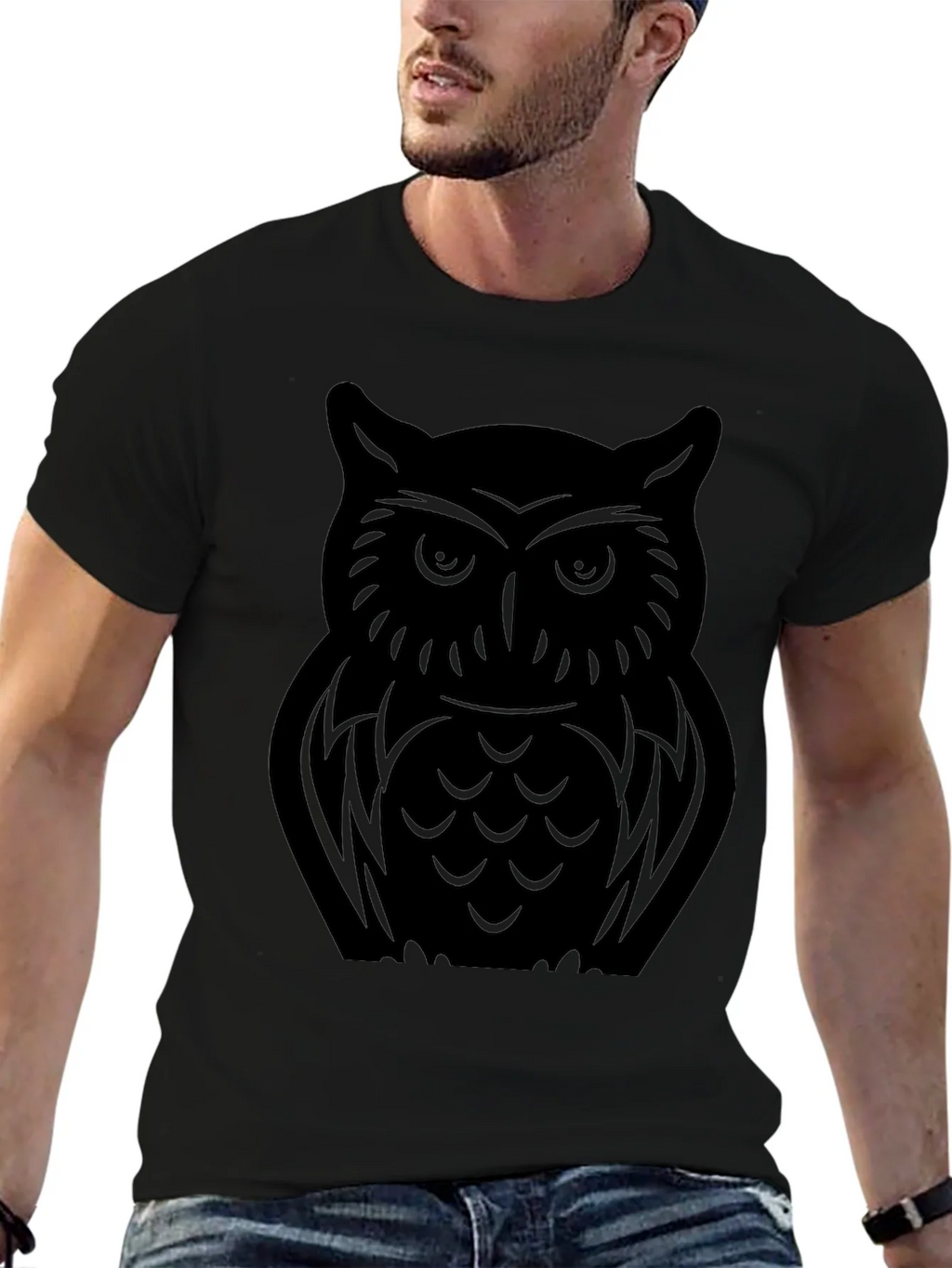 Mens Black Owl Graphic Tee - Stylish & Unique Design product image 6