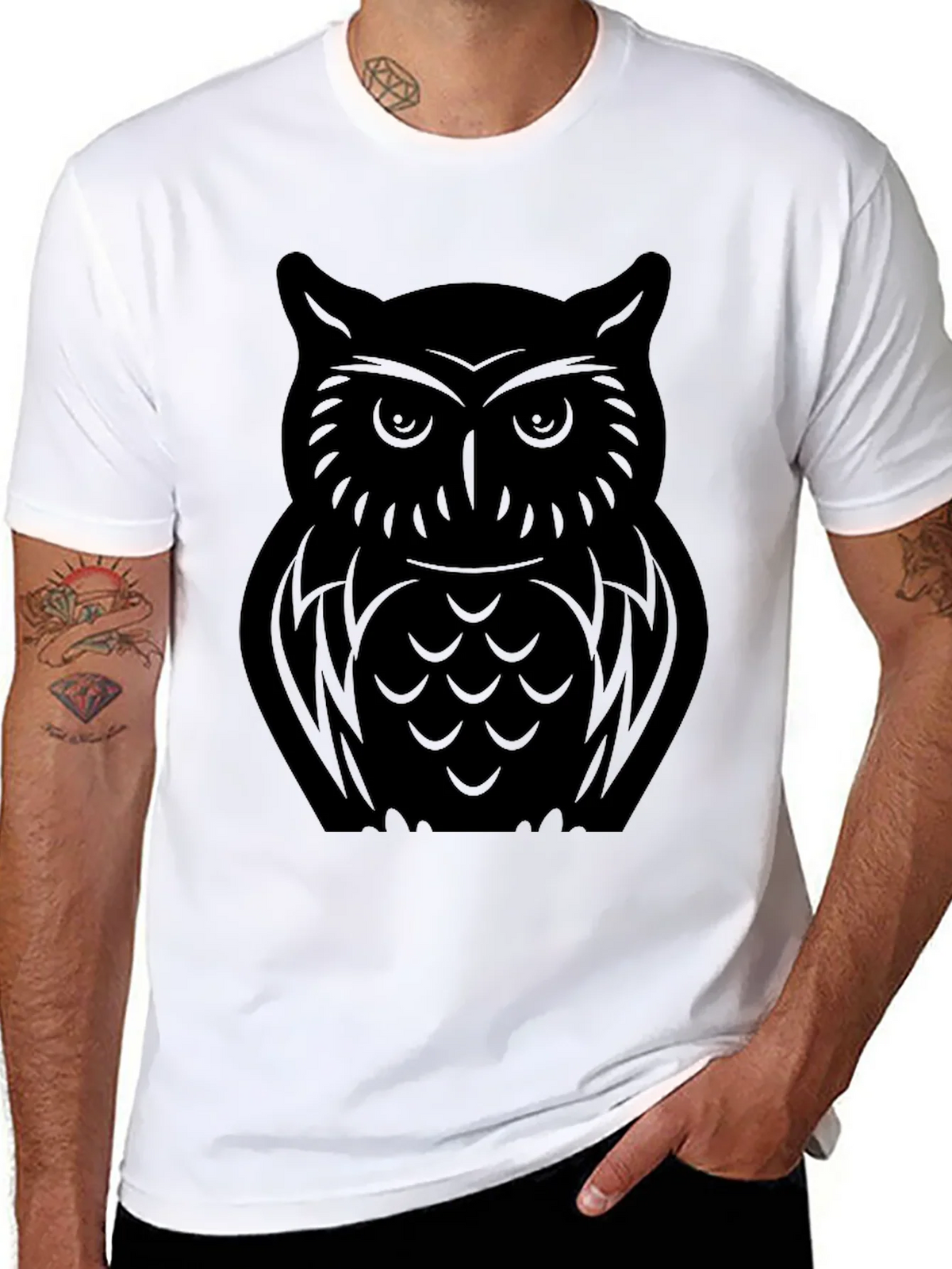 Mens Black Owl Graphic Tee - Stylish & Unique Design product image 7