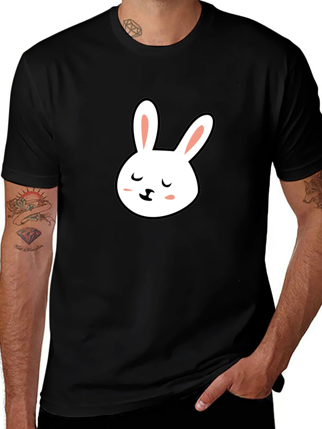 Cute Bunny Graphic Tee - Black Cotton T-Shirt product image 1
