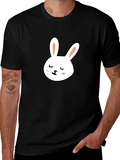 Cute Bunny Graphic Tee - Black Cotton T-Shirt product image 1