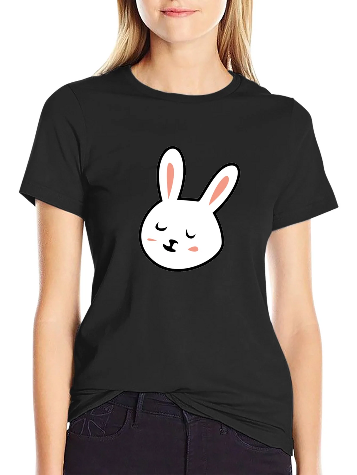 Cute Bunny Graphic Tee - Black Cotton T-Shirt product image 2