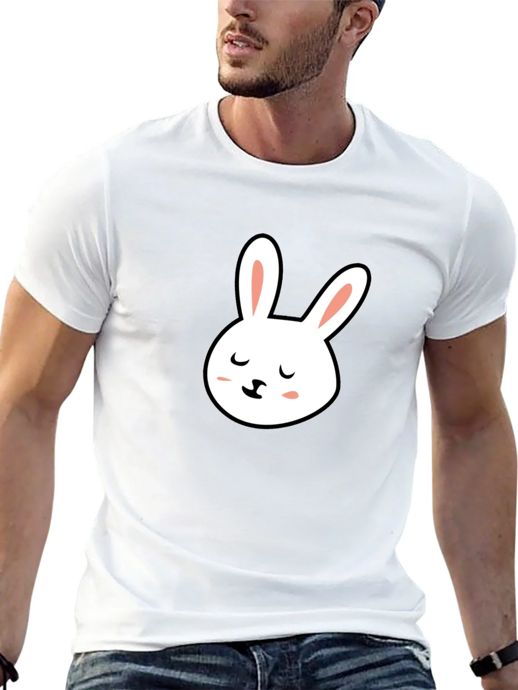 Cute Bunny Graphic Tee - Black Cotton T-Shirt product image 12