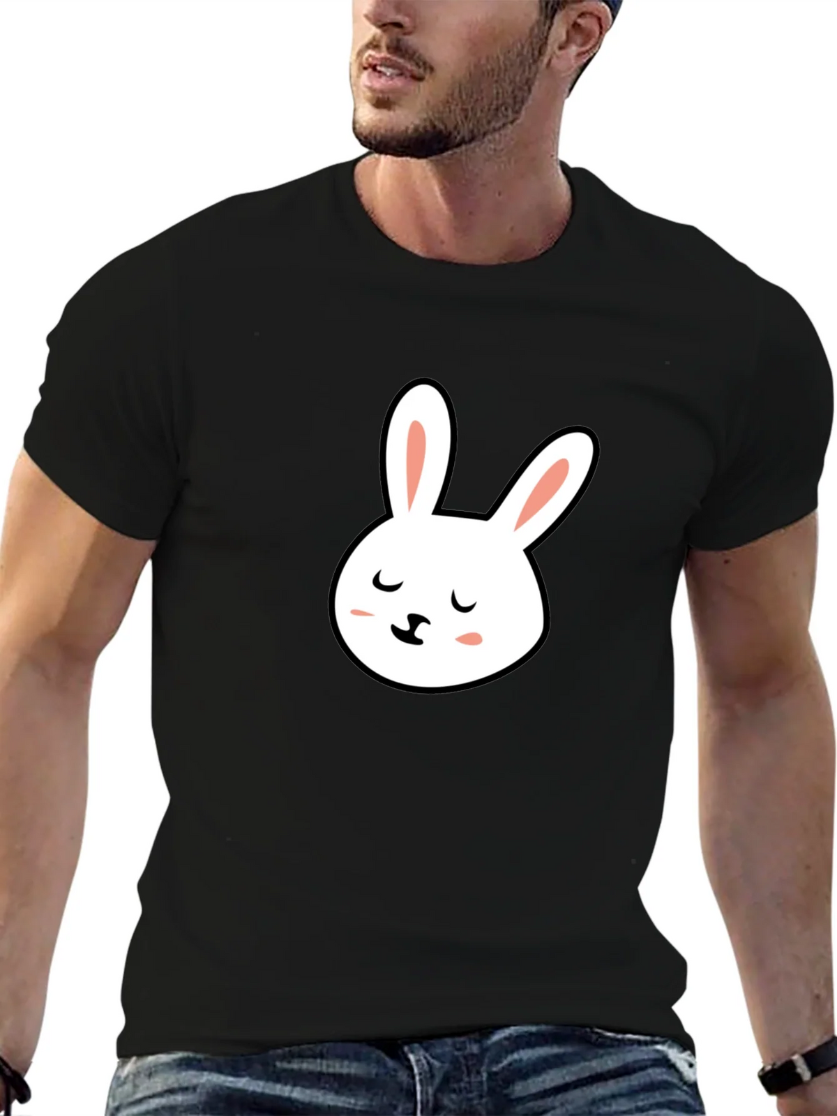 Cute Bunny Graphic Tee - Black Cotton T-Shirt product image 6