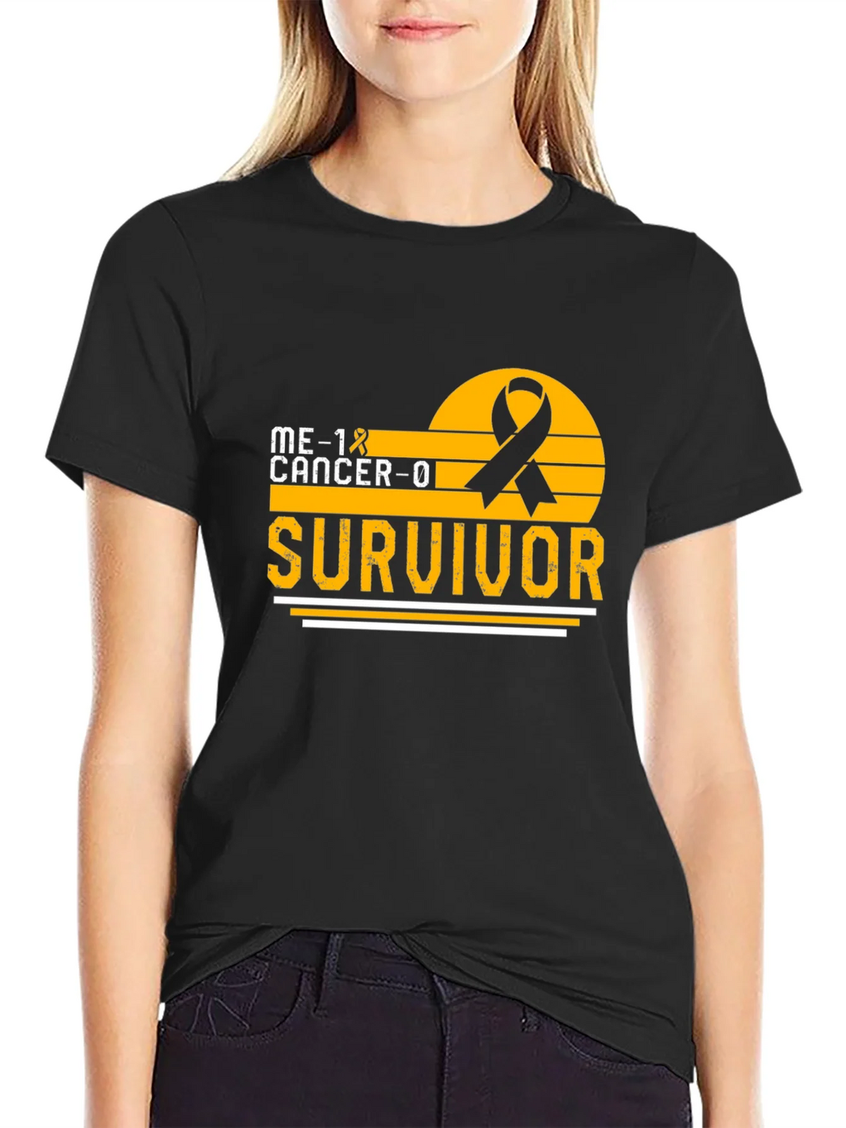 Cancer Survivor T-Shirt Black Ribbon Awareness Support product image 2