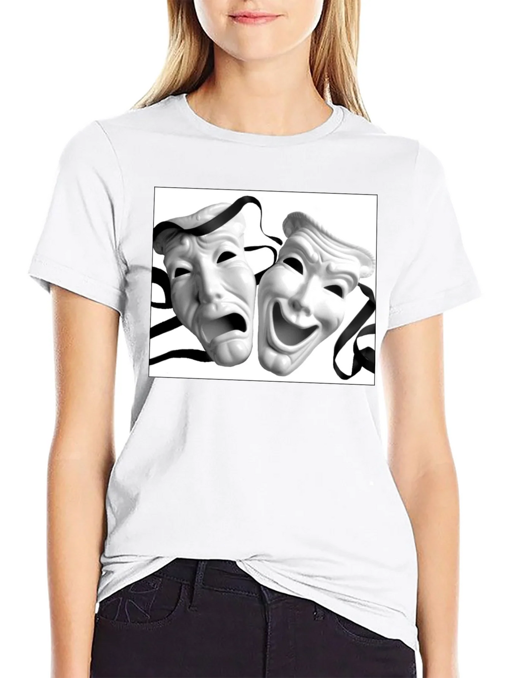 Comedy Tragedy Mask Graphic Tee - Unisex Black T-Shirt product image 8