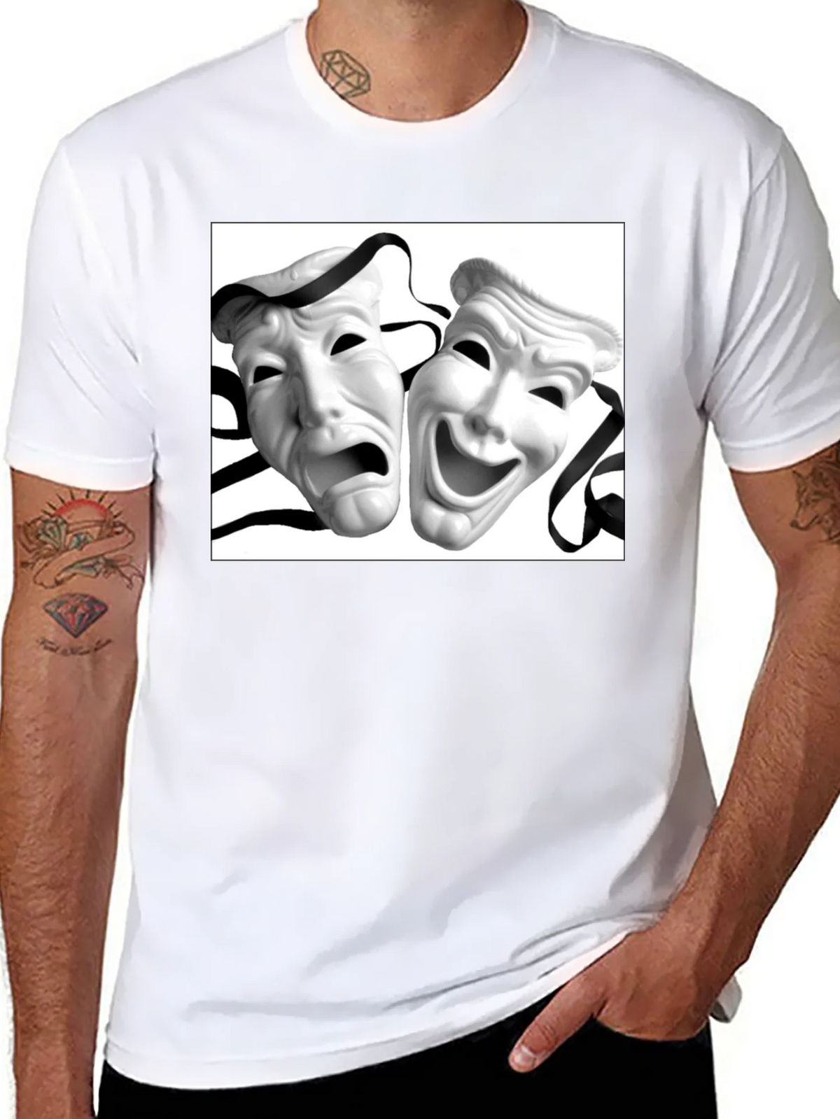 Comedy Tragedy Mask Graphic Tee - Unisex Black T-Shirt product image 7