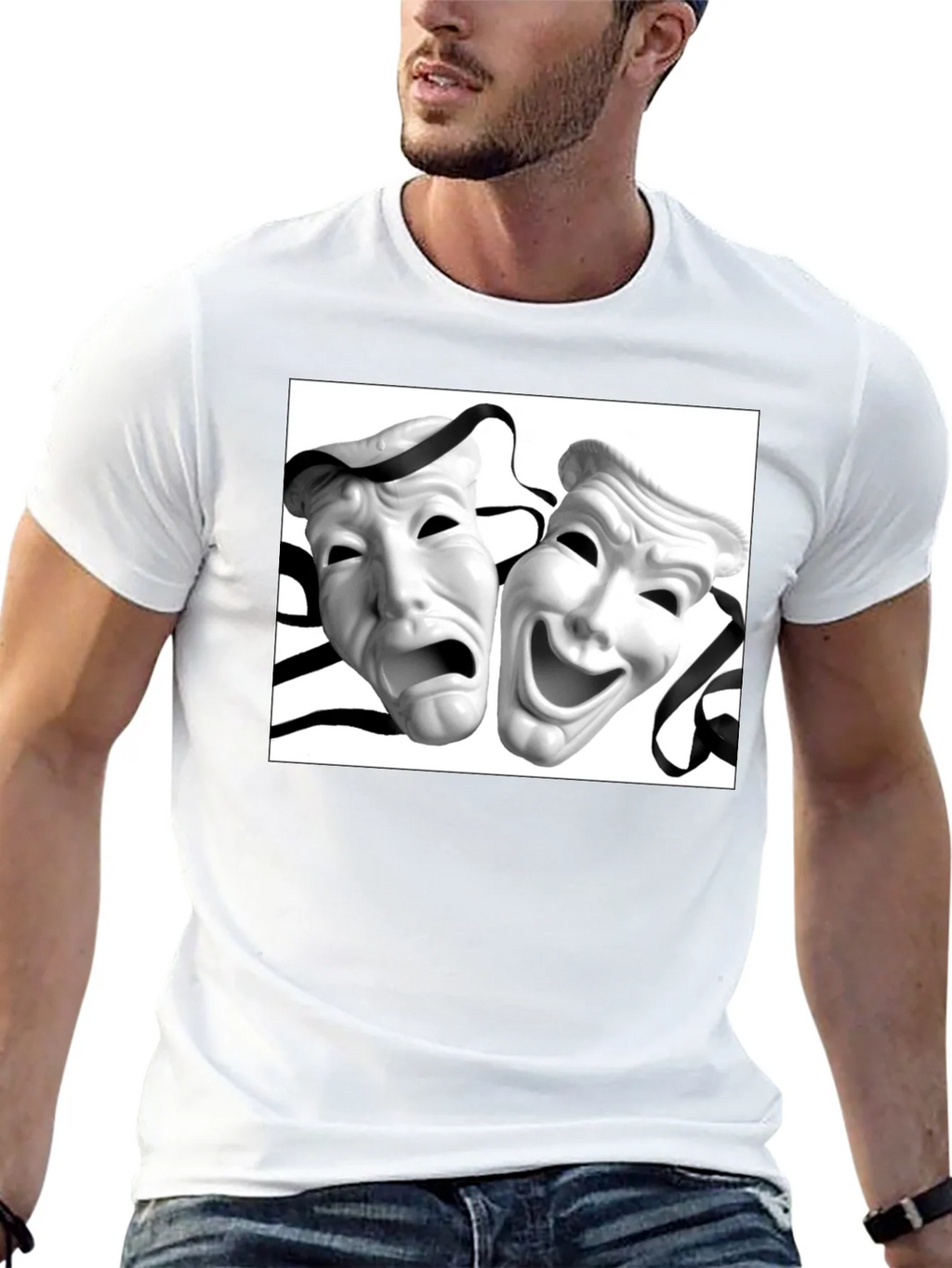 Comedy Tragedy Mask Graphic Tee - Unisex Black T-Shirt product image 12