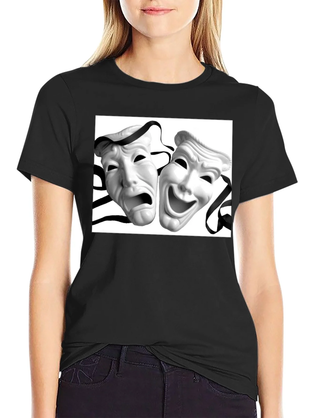 Comedy Tragedy Mask Graphic Tee - Unisex Black T-Shirt product image 2