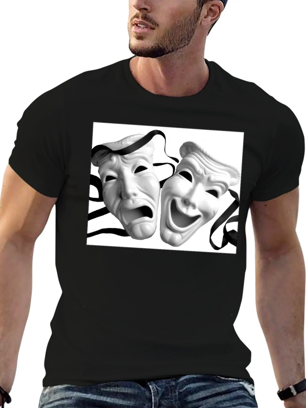 Comedy Tragedy Mask Graphic Tee - Unisex Black T-Shirt product image 6