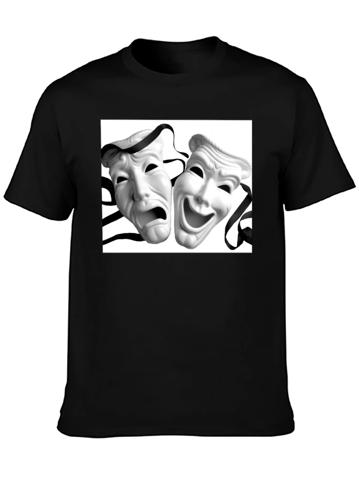 Comedy Tragedy Mask Graphic Tee - Unisex Black T-Shirt product image 3