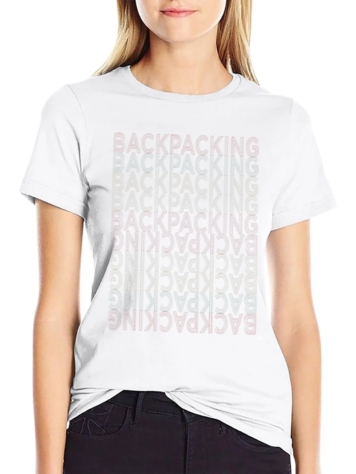Backpacking Word Design Black T-Shirt product image 8