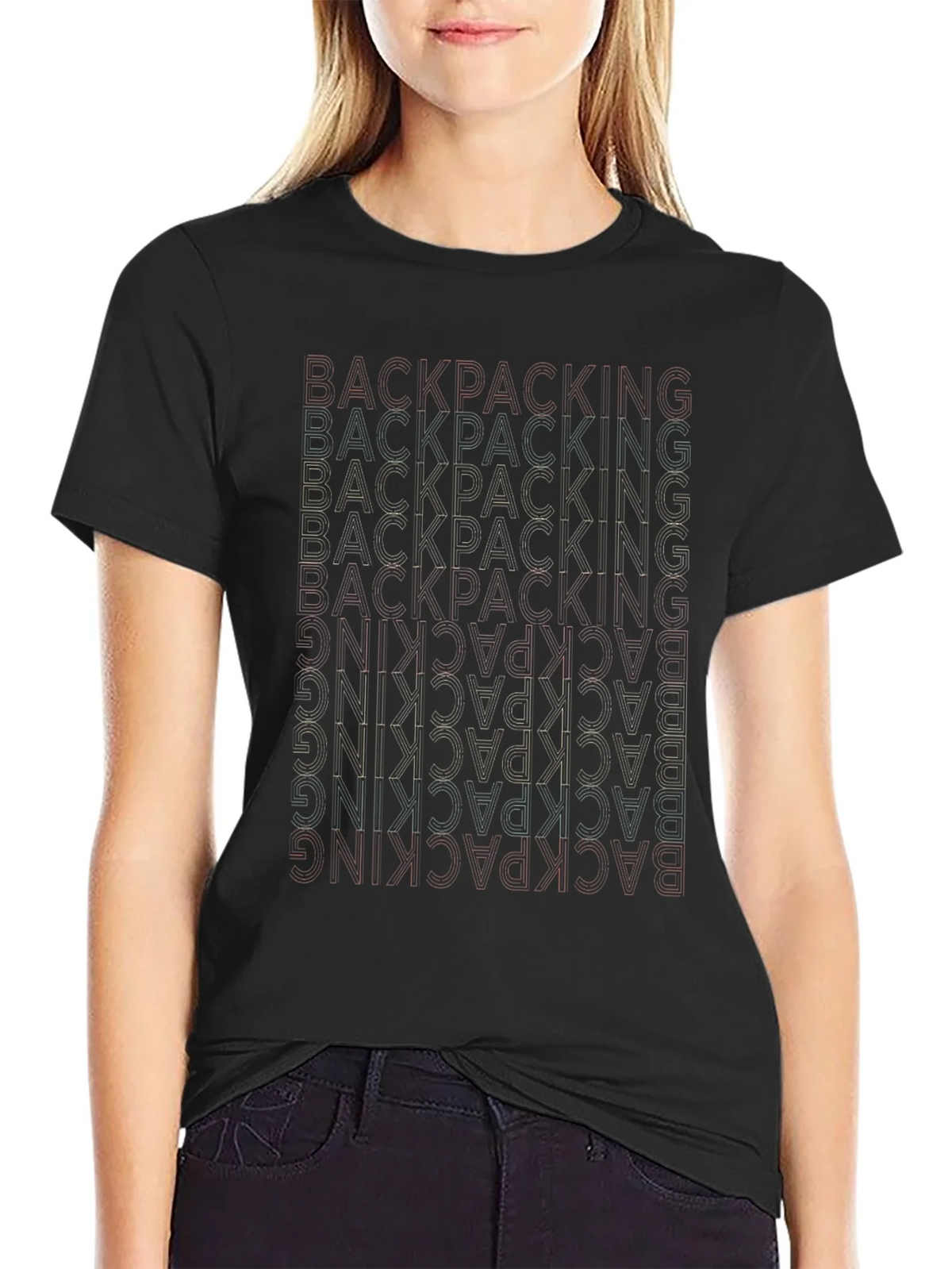 Backpacking Word Design Black T-Shirt product image 2
