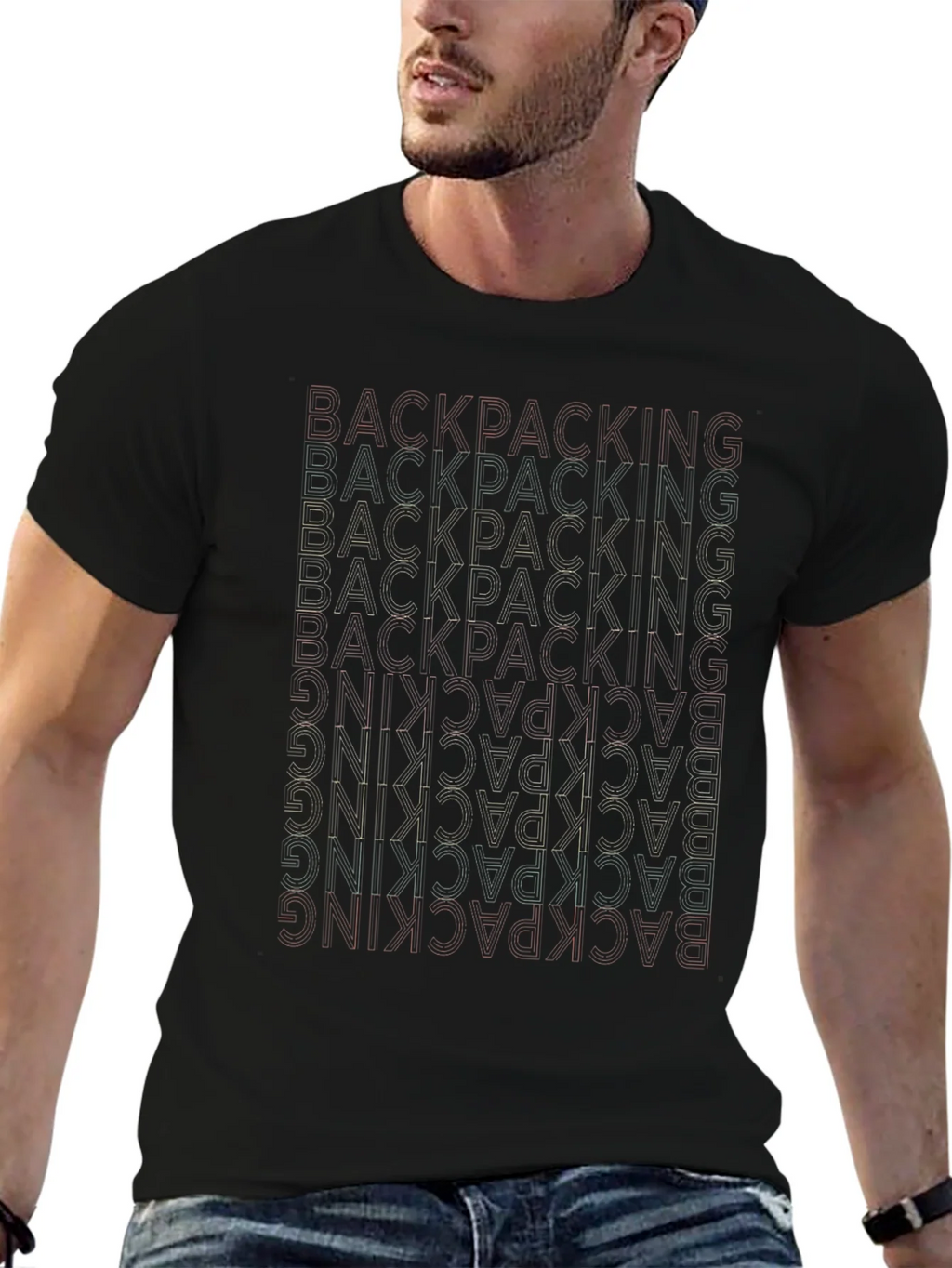 Backpacking Word Design Black T-Shirt product image 6