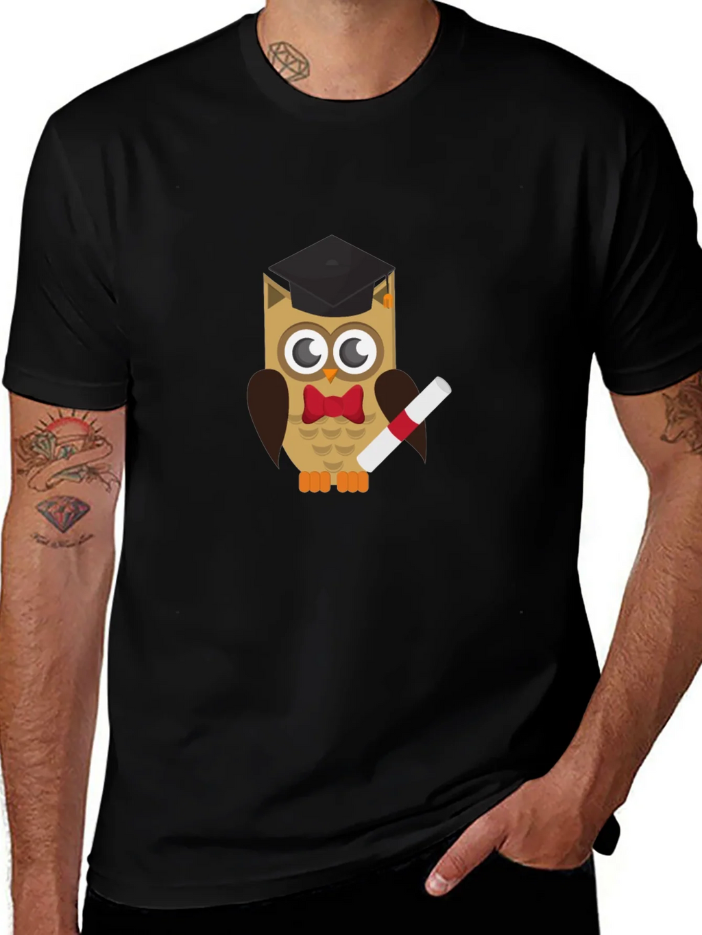 Graduation Owl Graphic Tee - Black Cotton T-Shirt product image 1