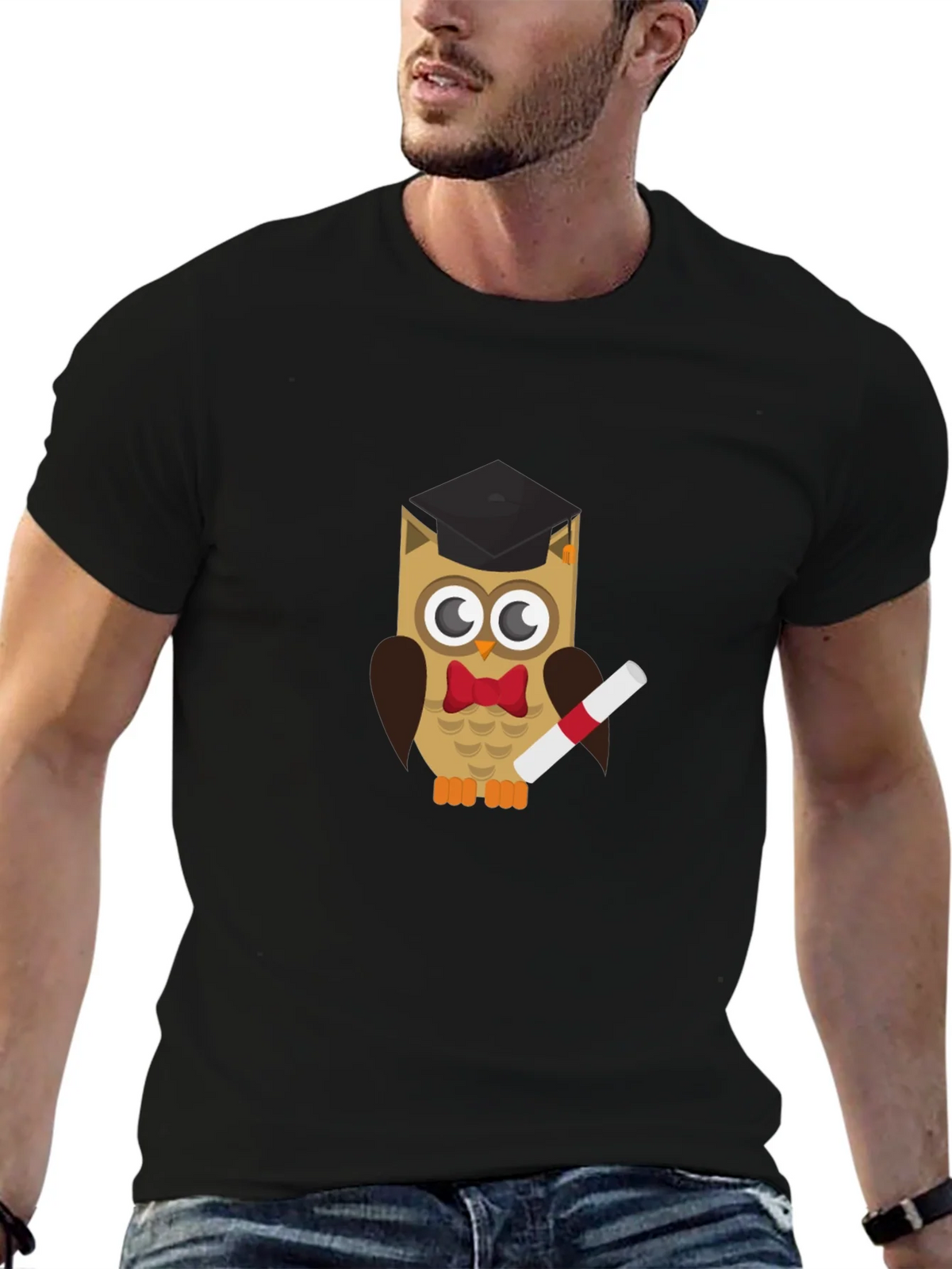 Graduation Owl Graphic Tee - Black Cotton T-Shirt product image 6