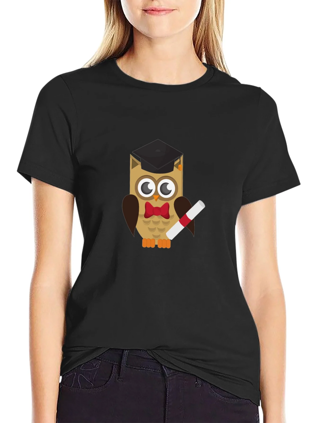 Graduation Owl Graphic Tee - Black Cotton T-Shirt product image 2