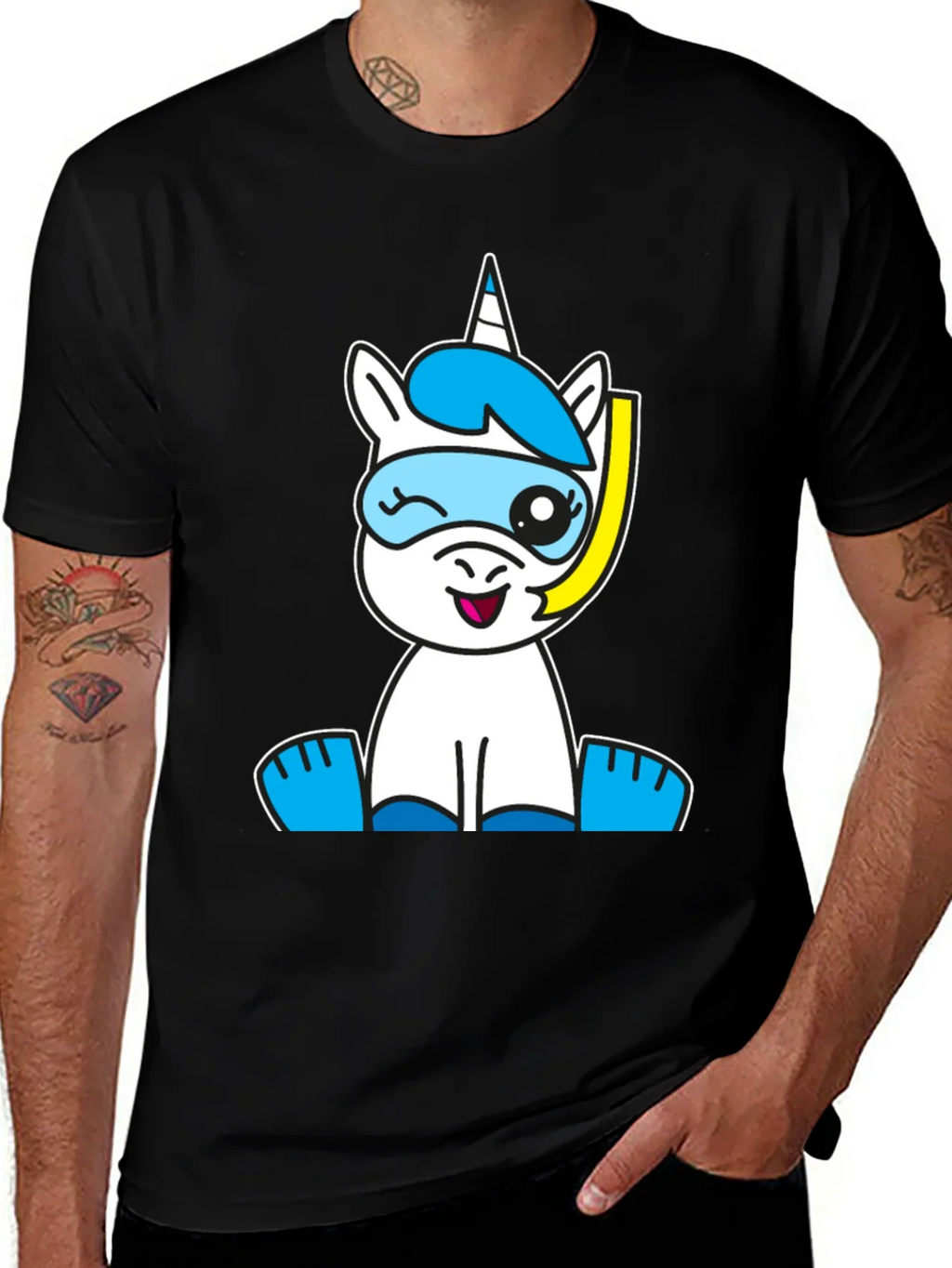 Snorkeling Unicorn Graphic Tee - Black Cotton Blend product image 1