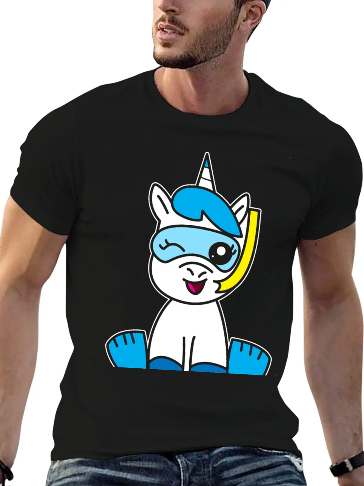 Snorkeling Unicorn Graphic Tee - Black Cotton Blend product image 6