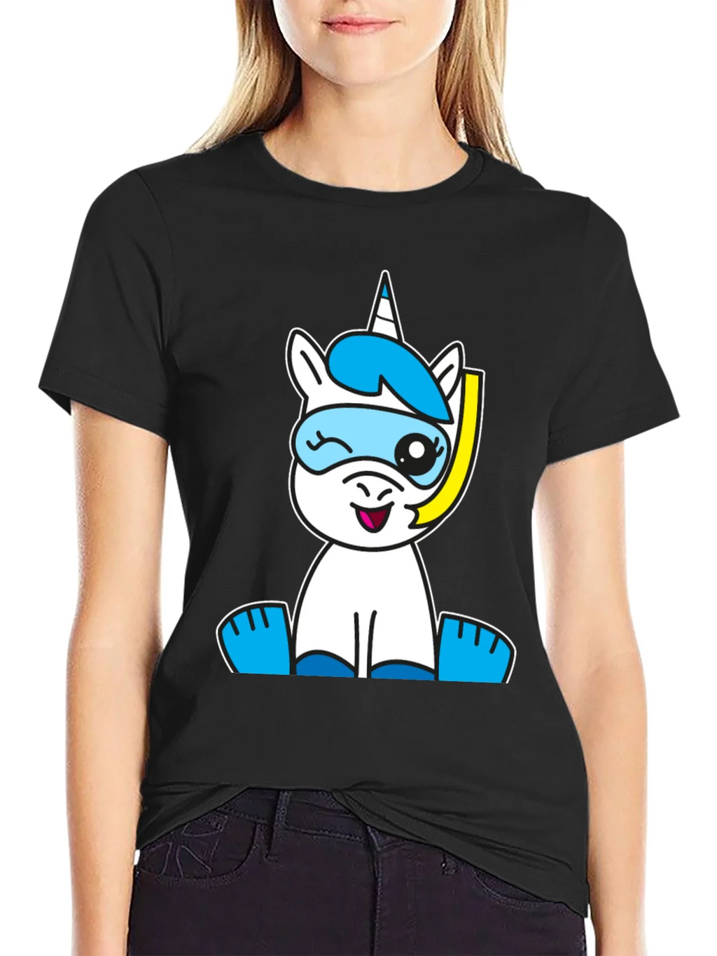 Snorkeling Unicorn Graphic Tee - Black Cotton Blend product image 2
