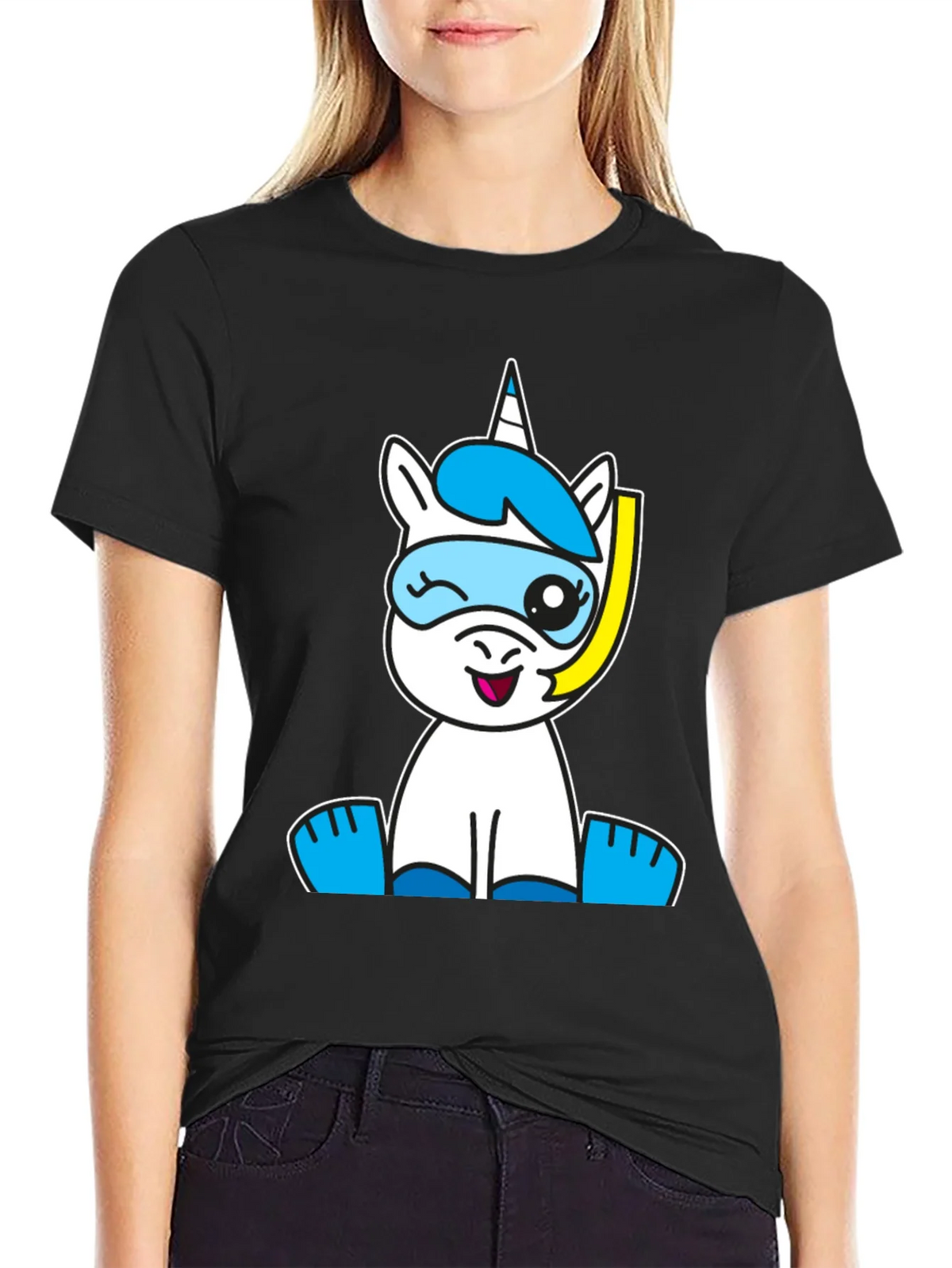 Snorkeling Unicorn Graphic Tee - Black Cotton Blend product image 2
