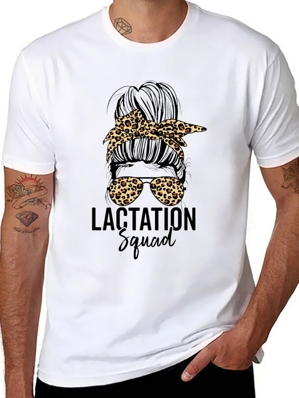 Lactation Squad Leopard Print Messy Bun T-Shirt product image 7