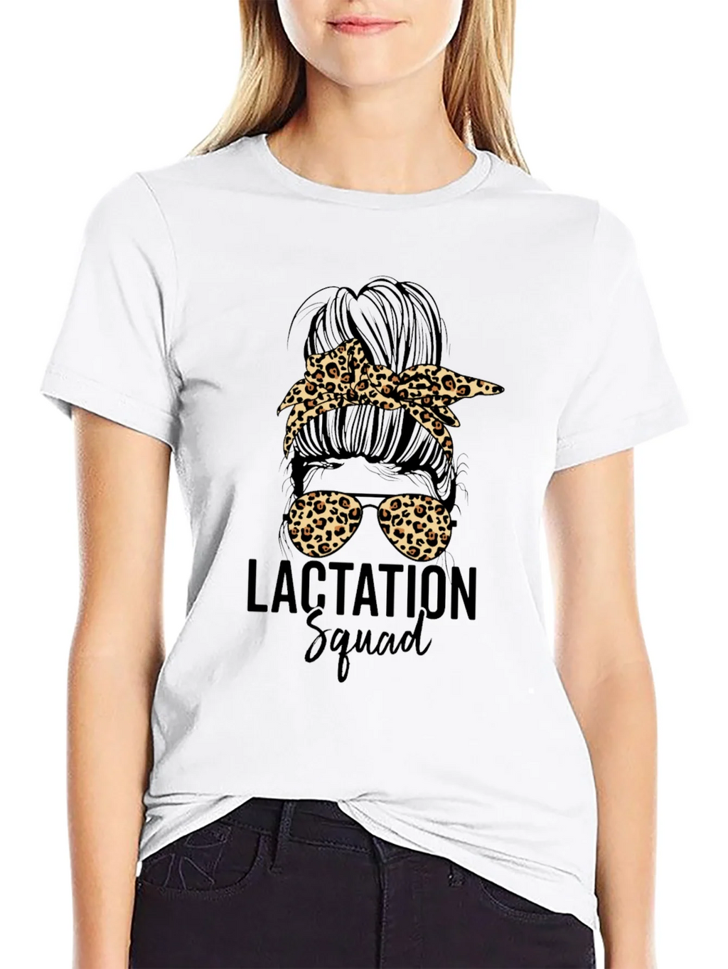Lactation Squad Leopard Print Messy Bun T-Shirt product image 8