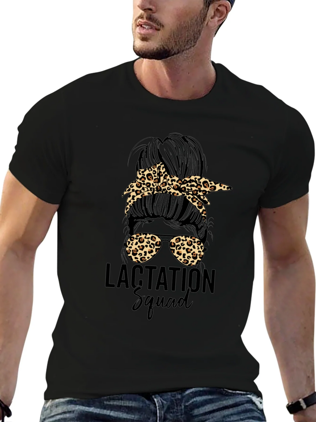 Lactation Squad Leopard Print Messy Bun T-Shirt product image 6