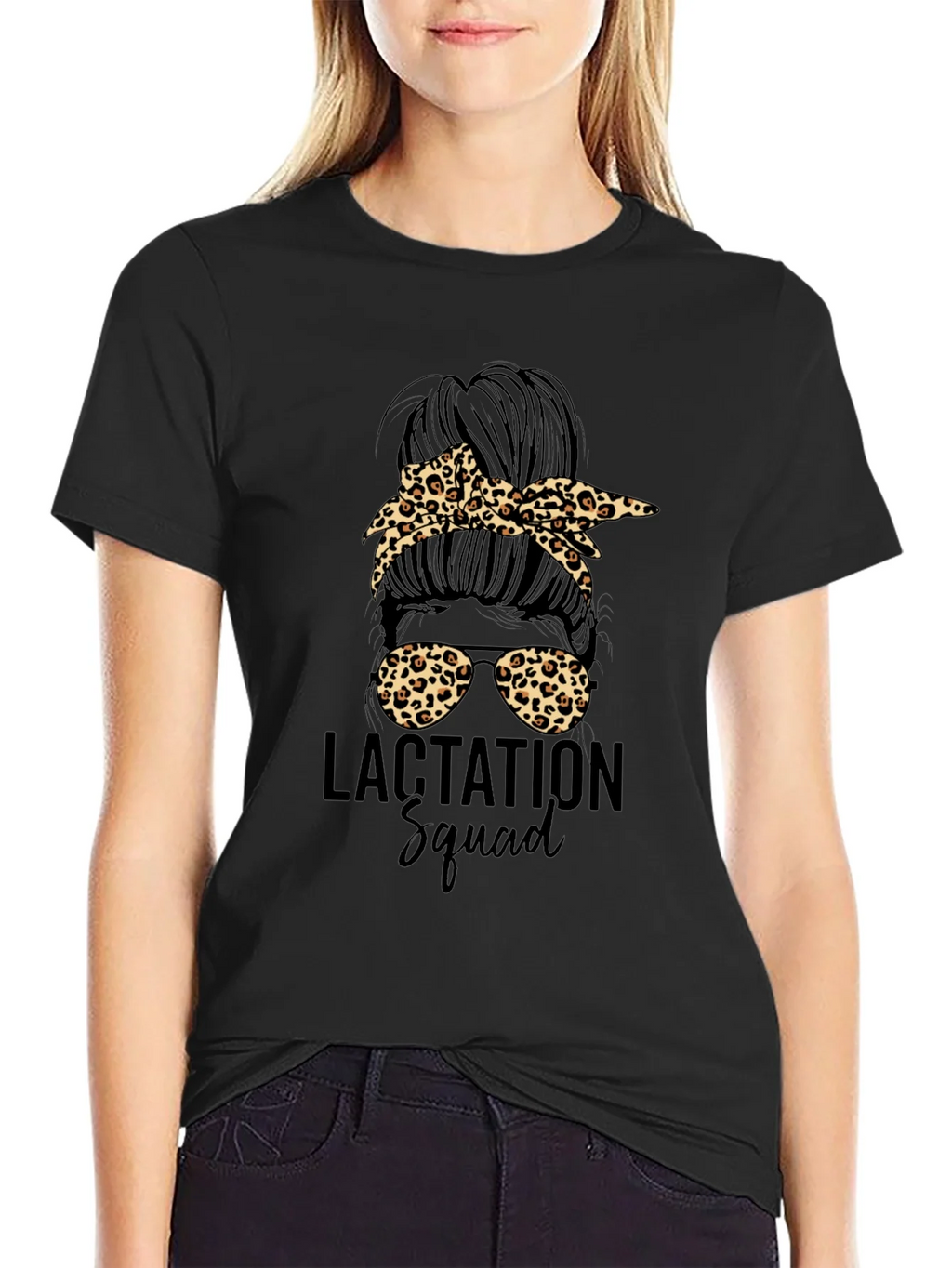 Lactation Squad Leopard Print Messy Bun T-Shirt product image 2