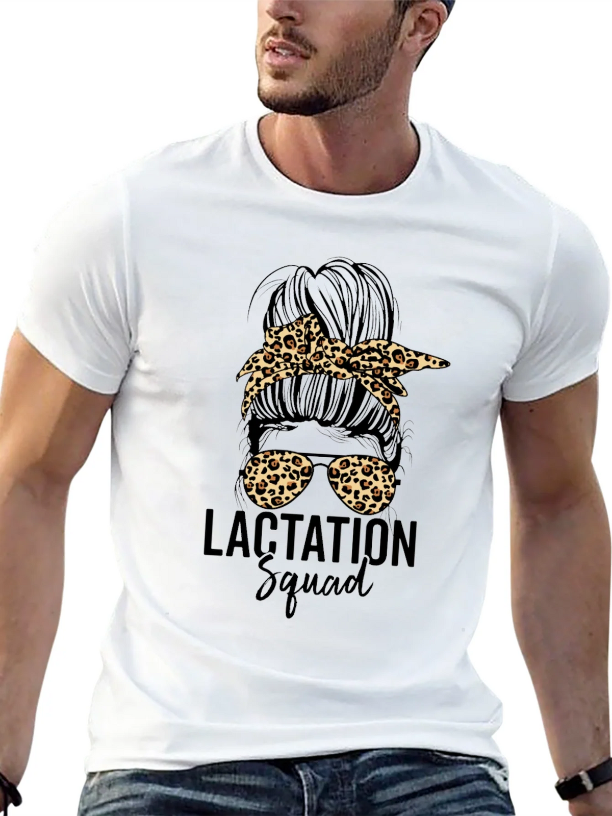 Lactation Squad Leopard Print Messy Bun T-Shirt product image 12
