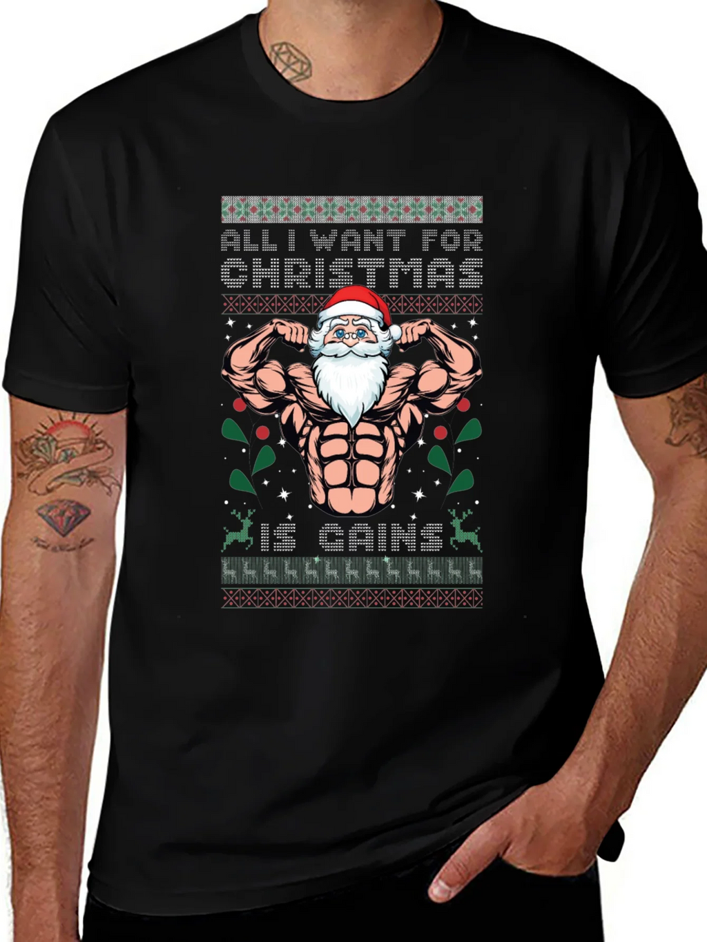 Funny Santa Gains Christmas T-Shirt product image 1