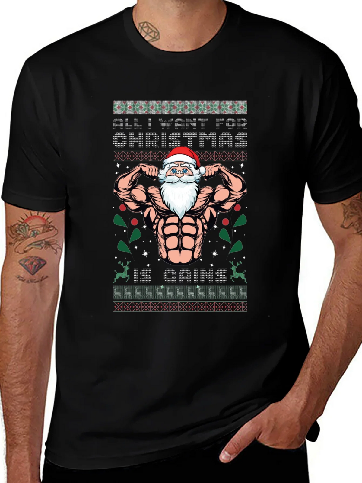 Funny Santa Gains Christmas T-Shirt product image 1