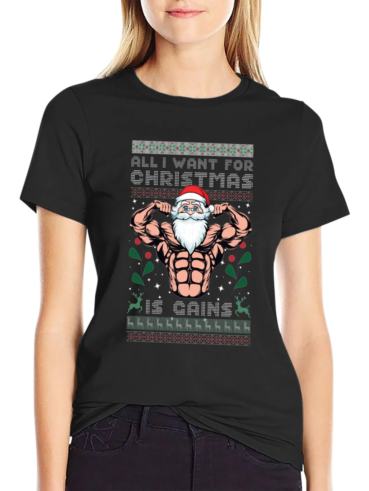Funny Santa Gains Christmas T-Shirt product image 2