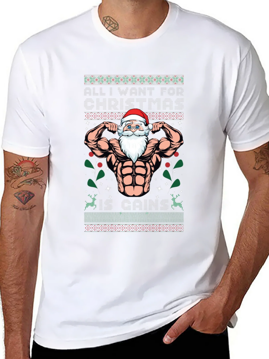 Funny Santa Gains Christmas T-Shirt product image 7