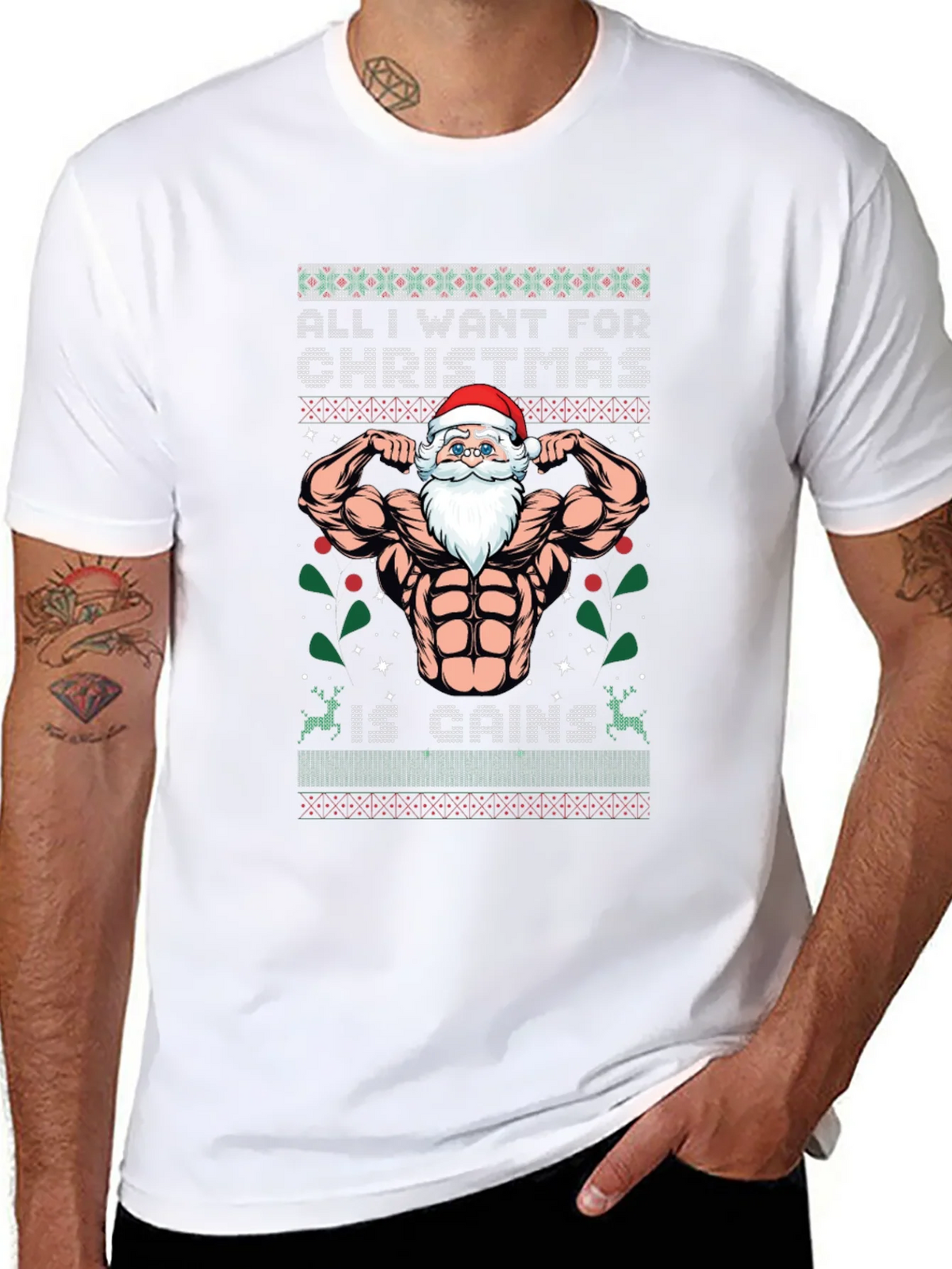 Funny Santa Gains Christmas T-Shirt product image 7