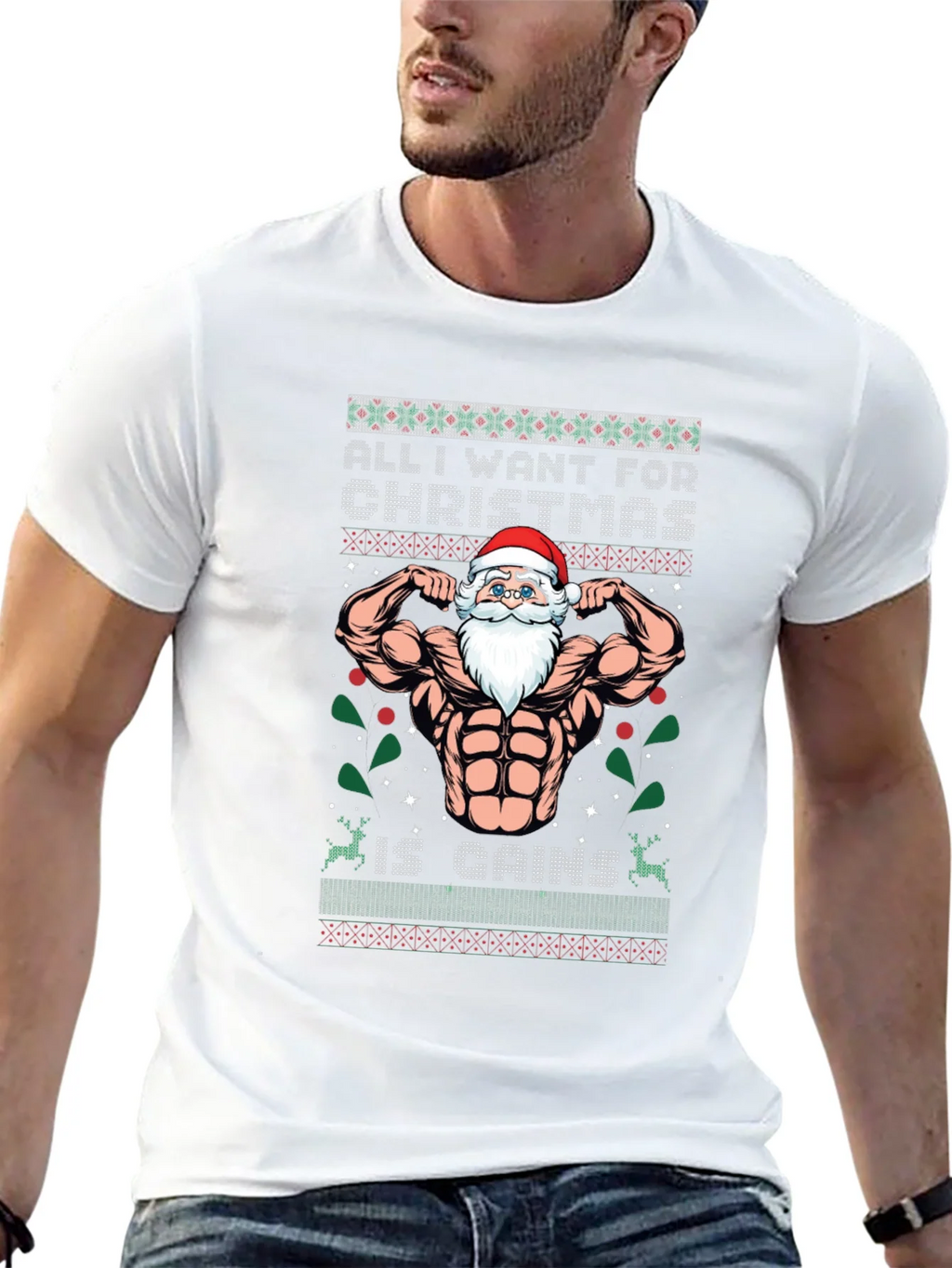 Funny Santa Gains Christmas T-Shirt product image 12