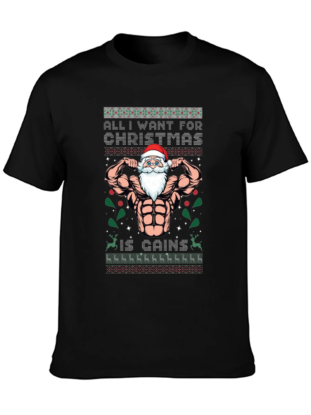 Funny Santa Gains Christmas T-Shirt product image 3