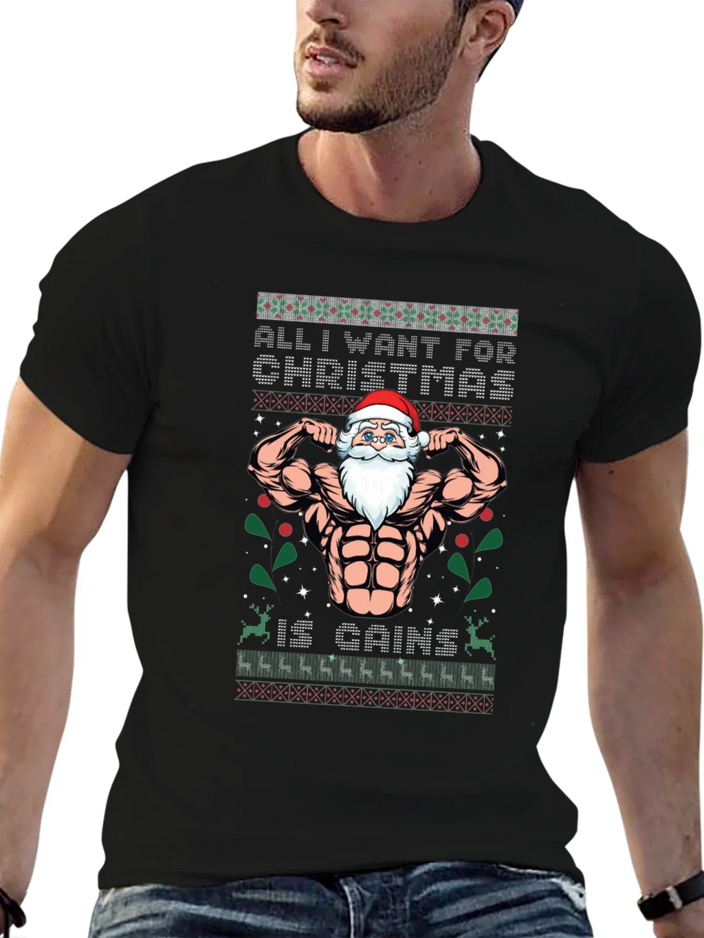 Funny Santa Gains Christmas T-Shirt product image 6