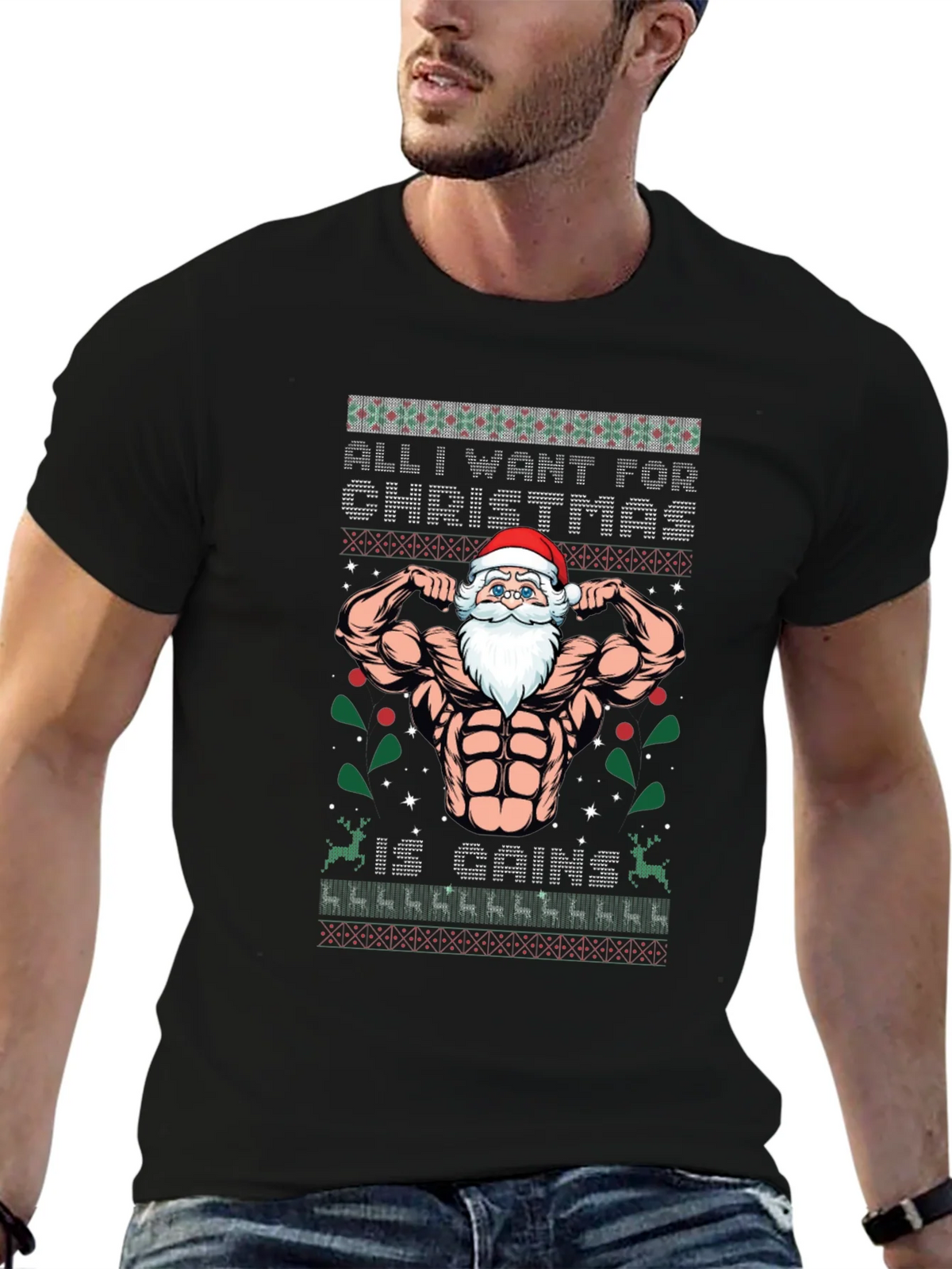 Funny Santa Gains Christmas T-Shirt product image 6