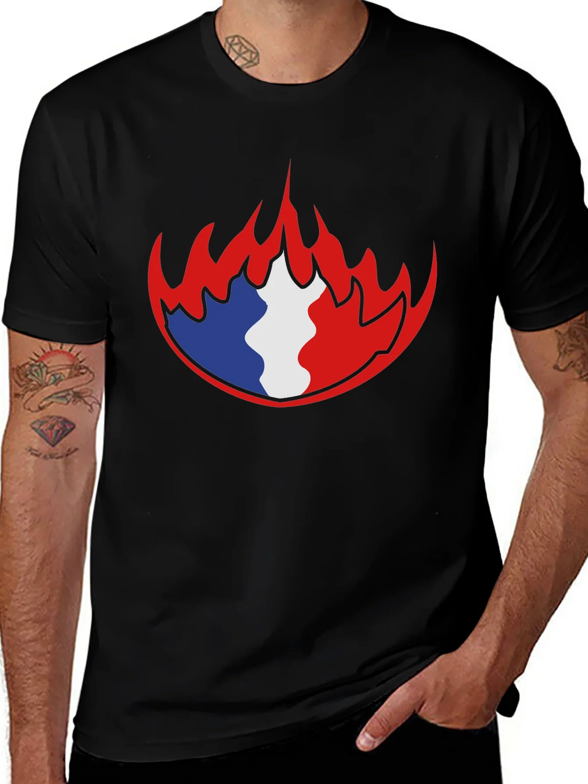 French Flag Fire Graphic Black T-Shirt product image 1