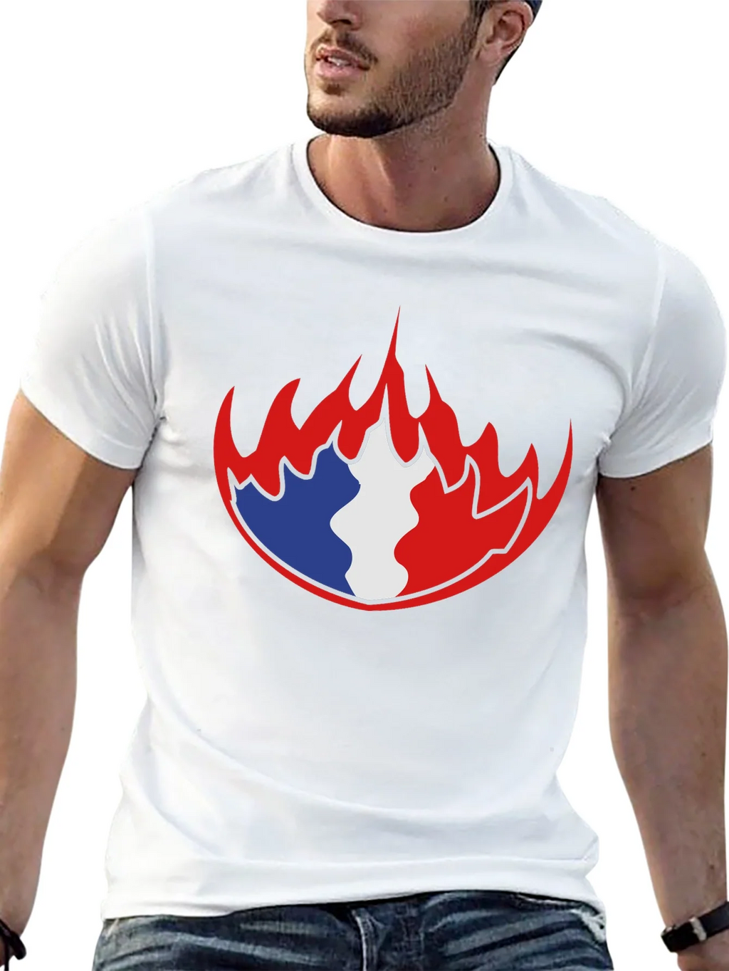 French Flag Fire Graphic Black T-Shirt product image 12