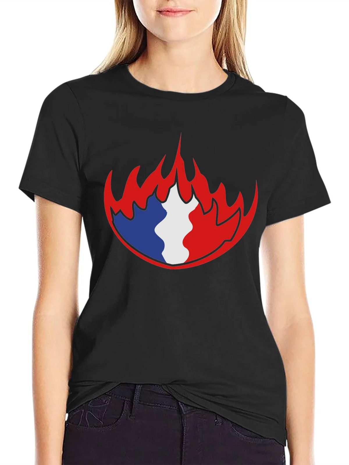 French Flag Fire Graphic Black T-Shirt product image 2