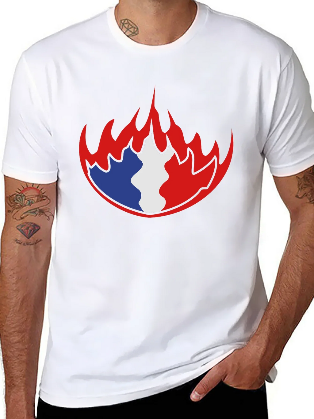 French Flag Fire Graphic Black T-Shirt product image 7