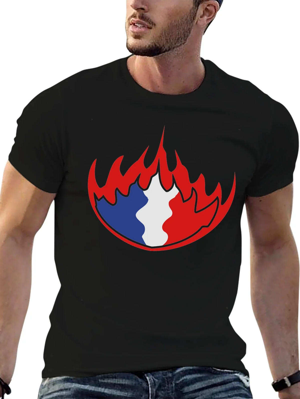 French Flag Fire Graphic Black T-Shirt product image 6