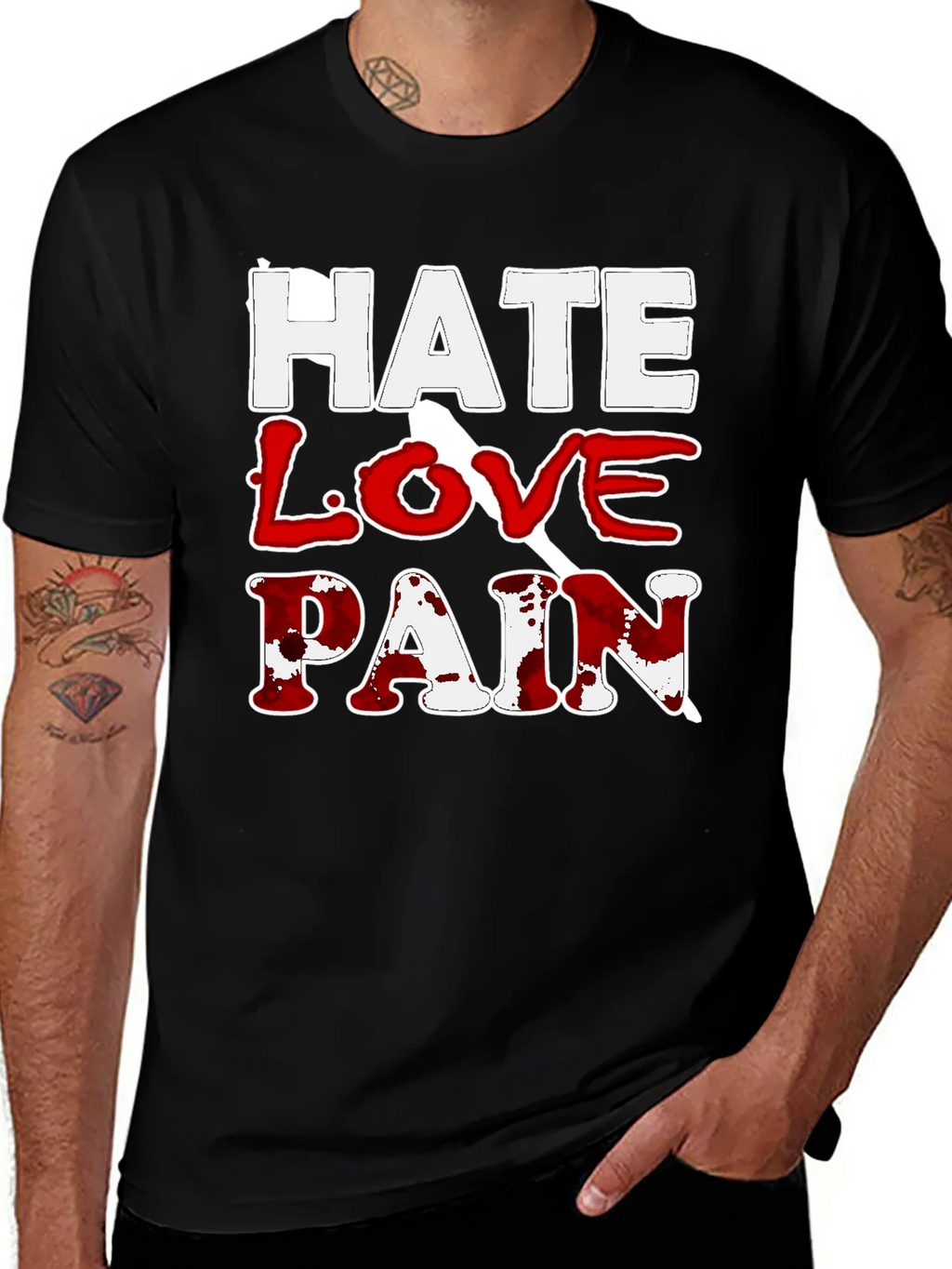 Hate Love Pain Graphic Print T-Shirt product image 1