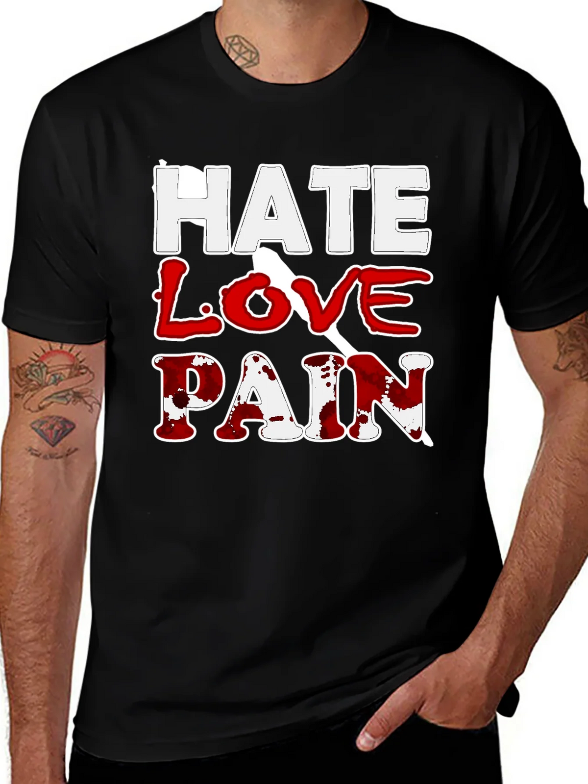 Hate Love Pain Graphic Print T-Shirt product image 1