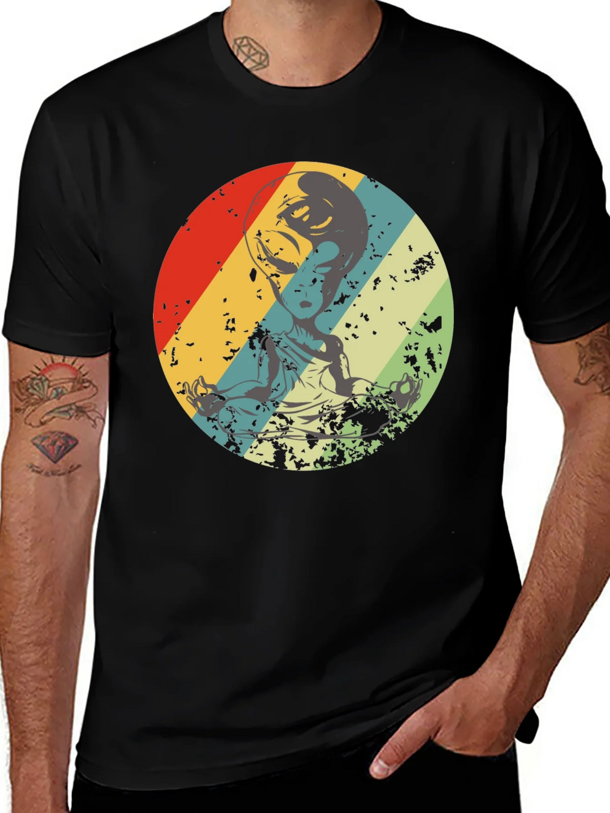 Retro Alien Meditation T-Shirt - Sci-Fi Yoga Tee product image 1